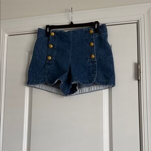 Express High-Waist Denim Sailor Shorts - Blue